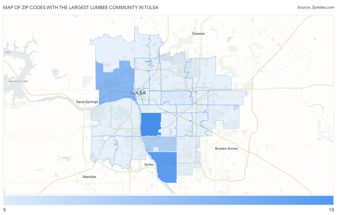 Zip Codes with the Largest Lumbee Community in Tulsa Map