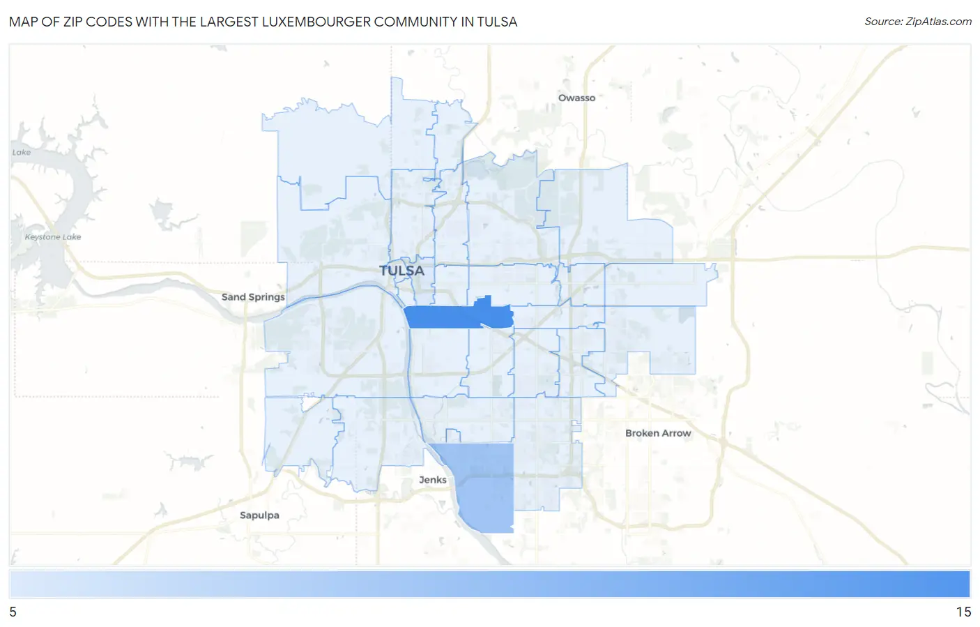 Zip Codes with the Largest Luxembourger Community in Tulsa Map