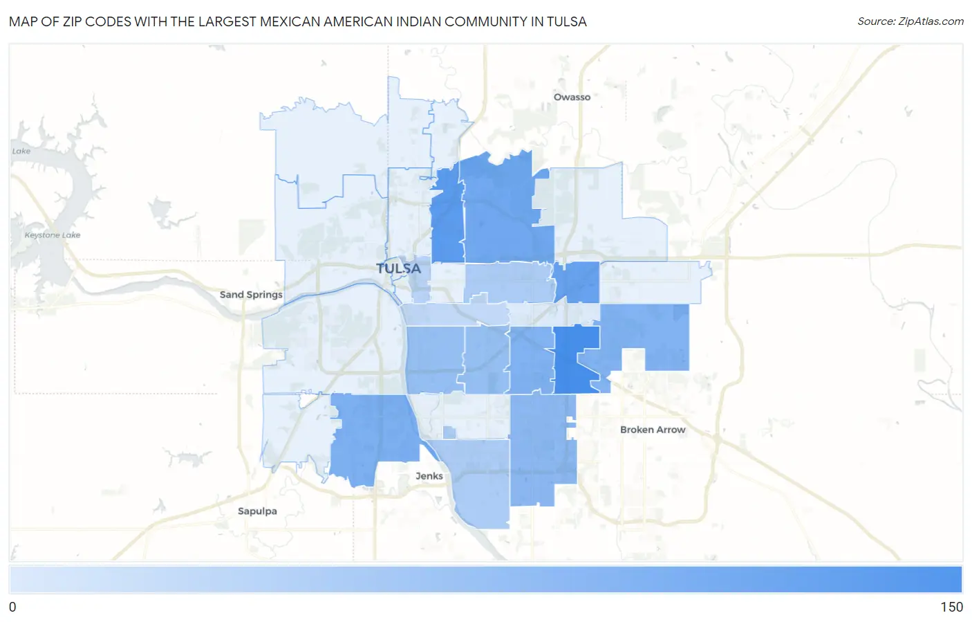 Zip Codes with the Largest Mexican American Indian Community in Tulsa Map