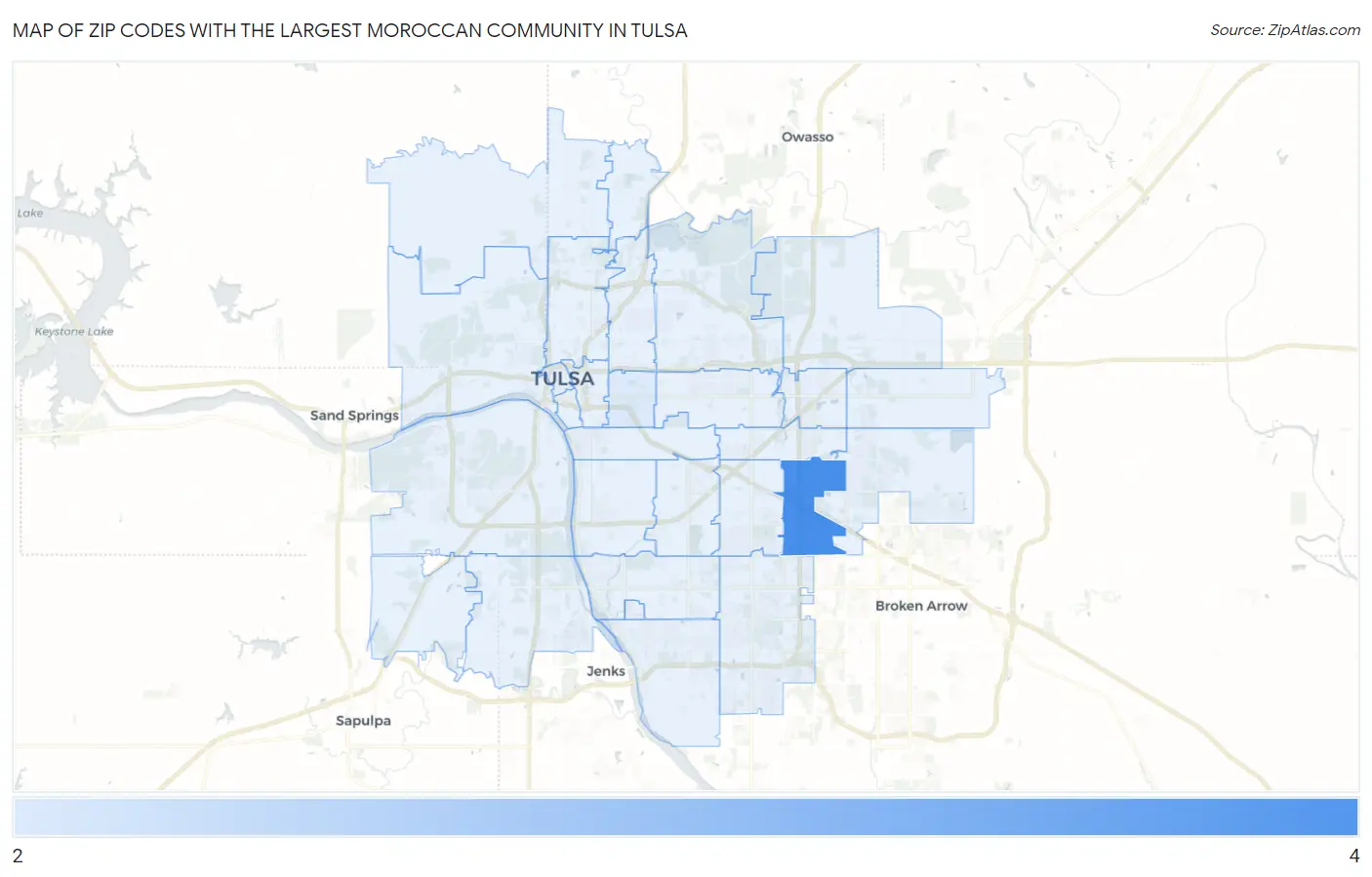Zip Codes with the Largest Moroccan Community in Tulsa Map