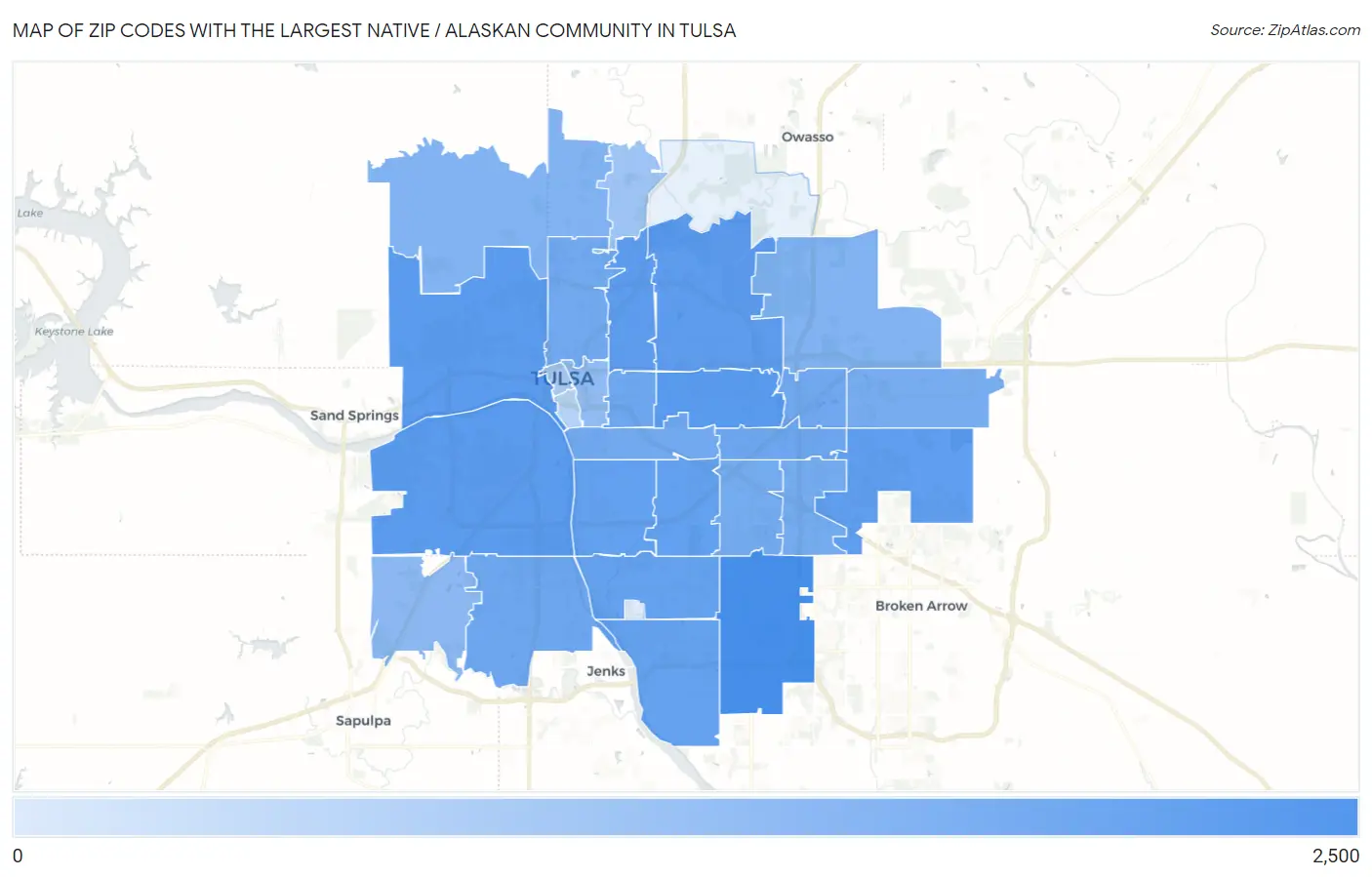 Zip Codes with the Largest Native / Alaskan Community in Tulsa Map
