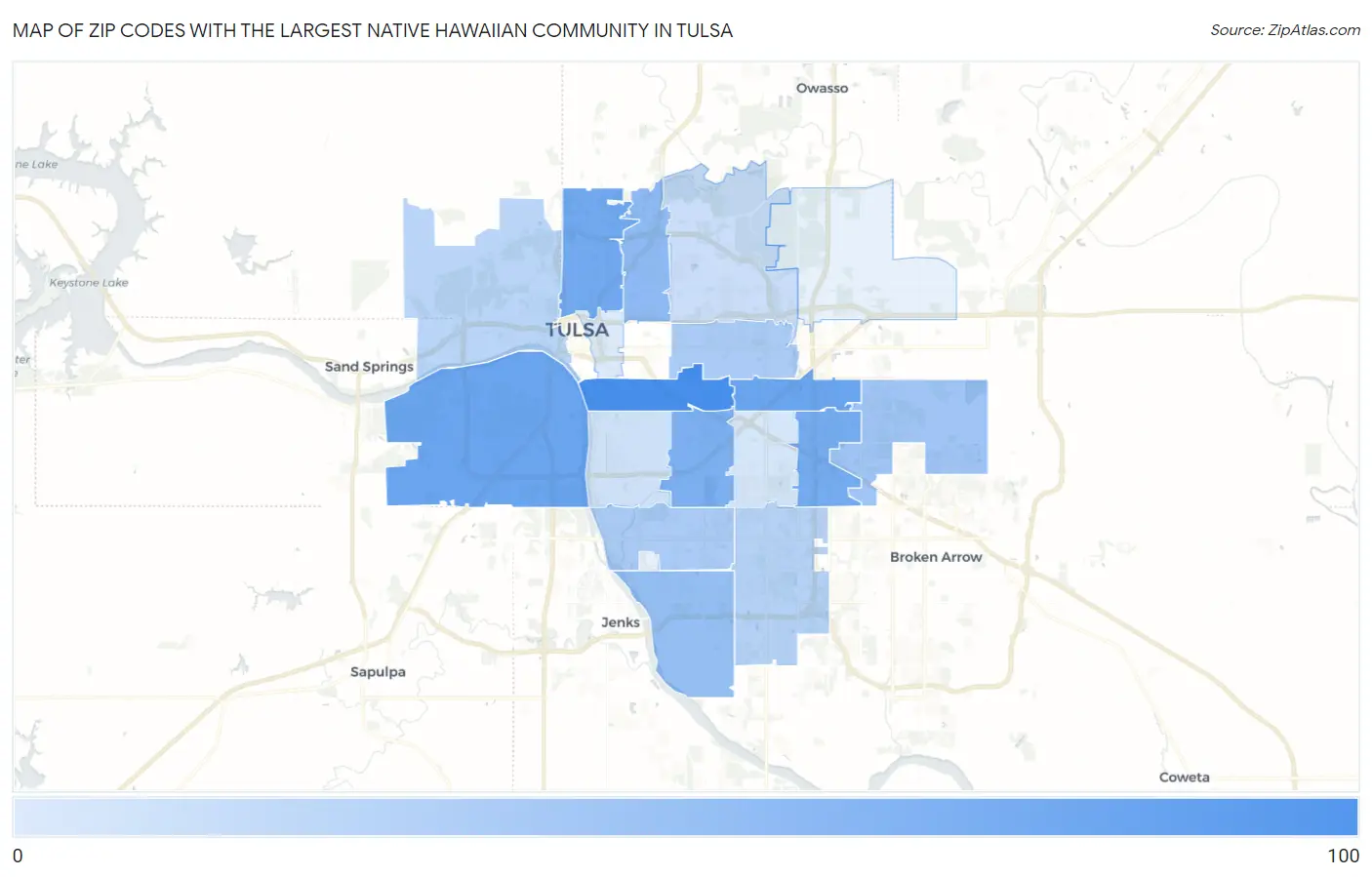 Zip Codes with the Largest Native Hawaiian Community in Tulsa Map
