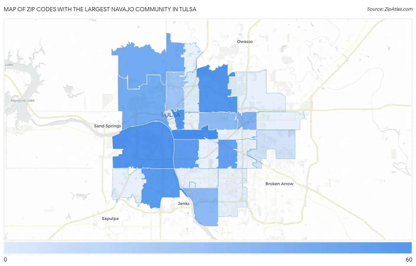 Zip Codes with the Largest Navajo Community in Tulsa Map