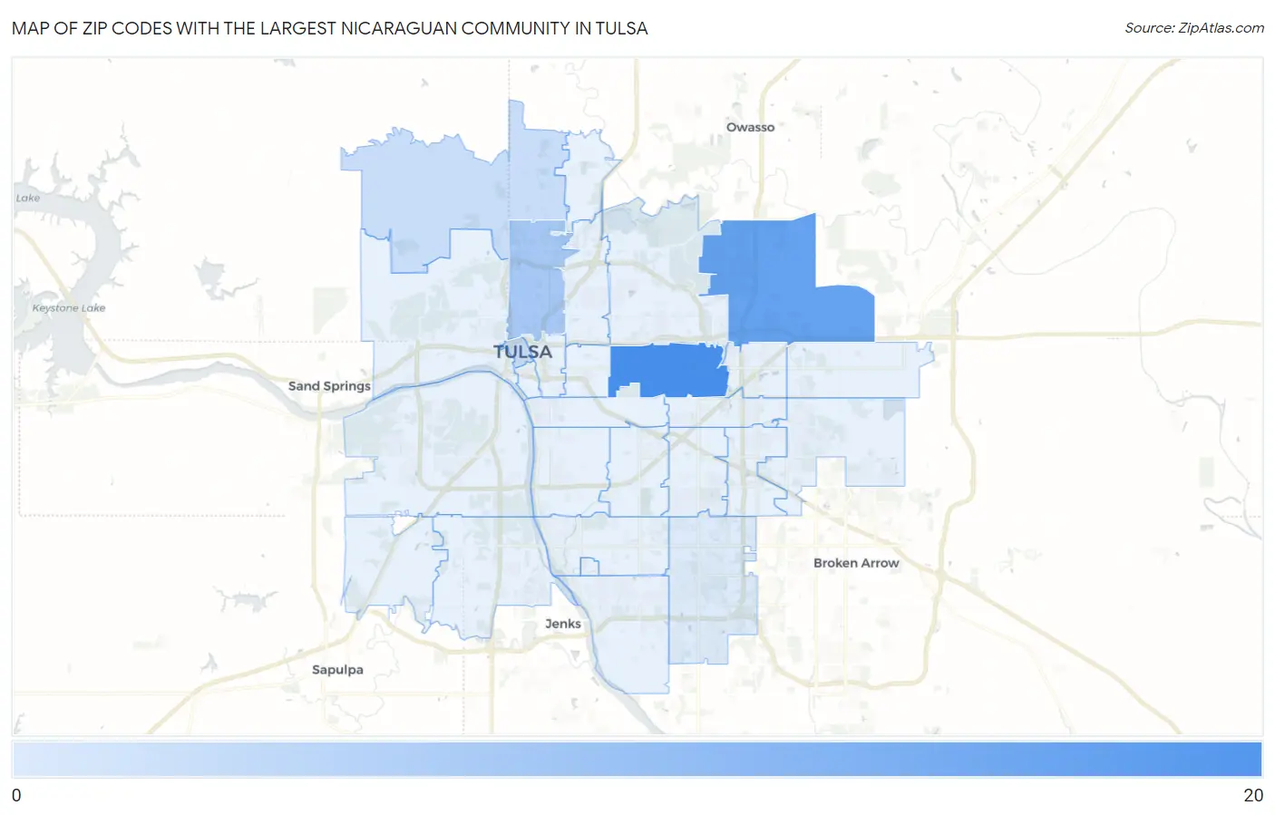 Zip Codes with the Largest Nicaraguan Community in Tulsa Map