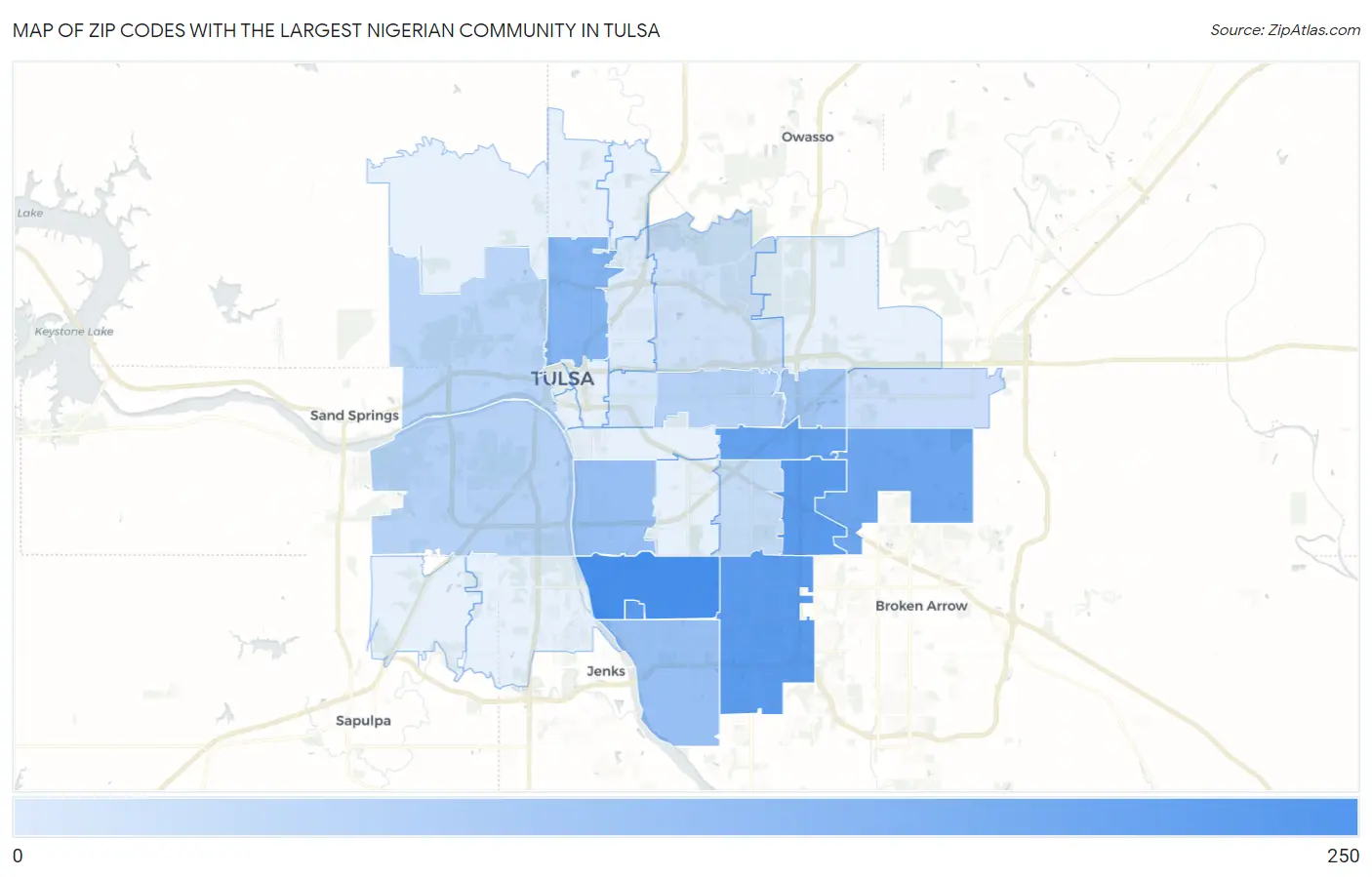 Zip Codes with the Largest Nigerian Community in Tulsa Map
