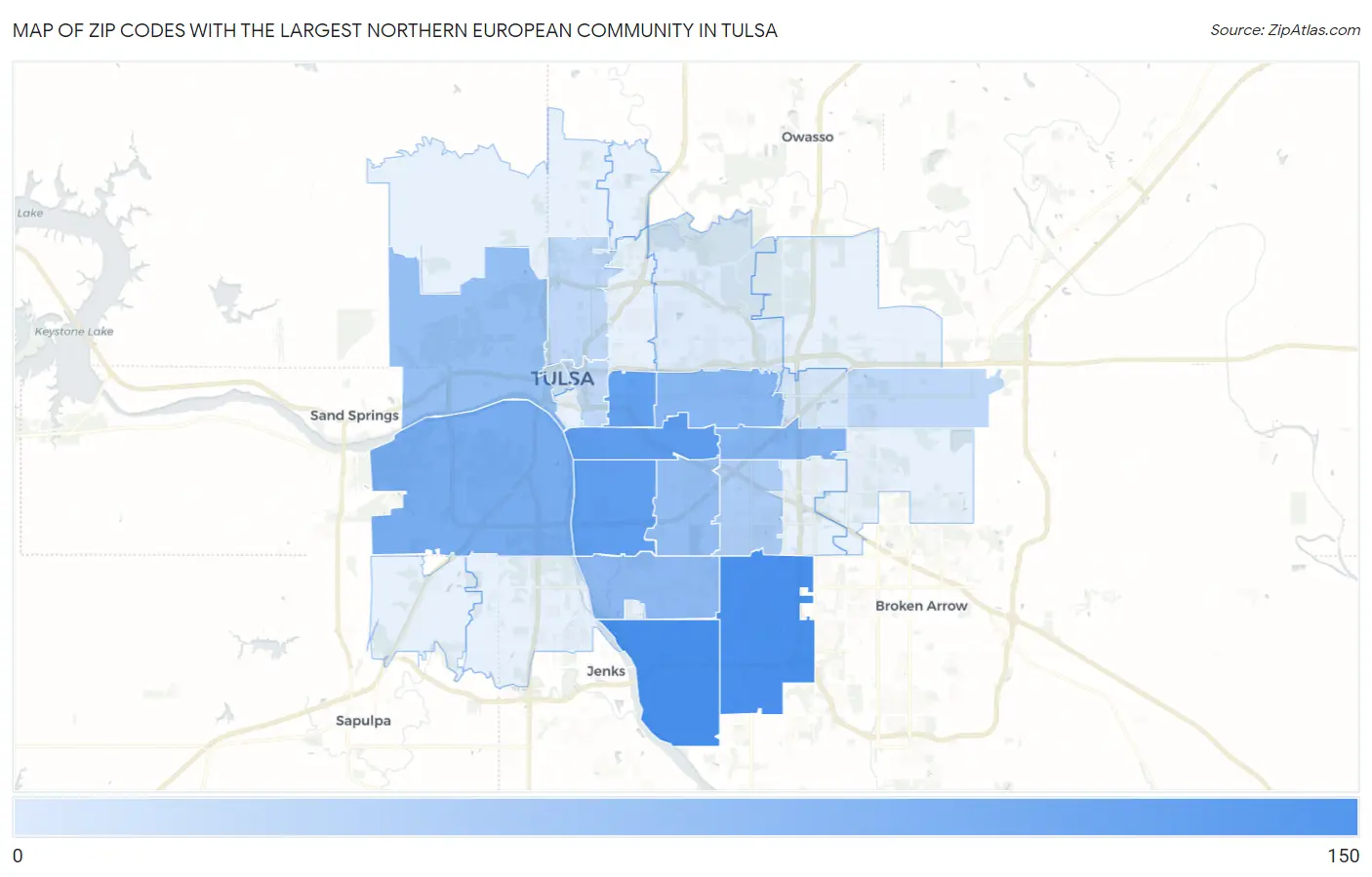 Zip Codes with the Largest Northern European Community in Tulsa Map