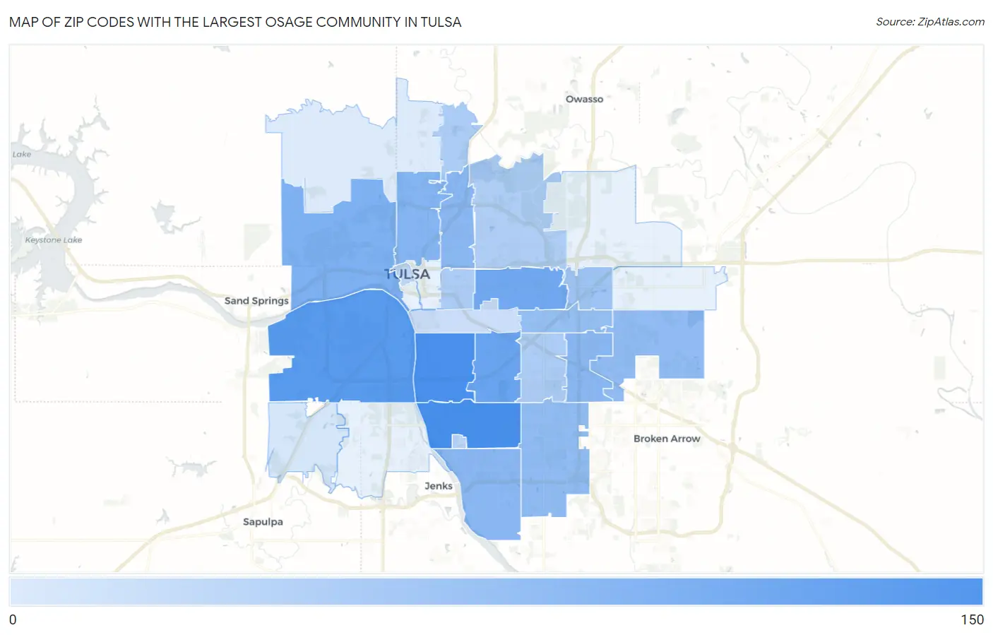 Zip Codes with the Largest Osage Community in Tulsa Map