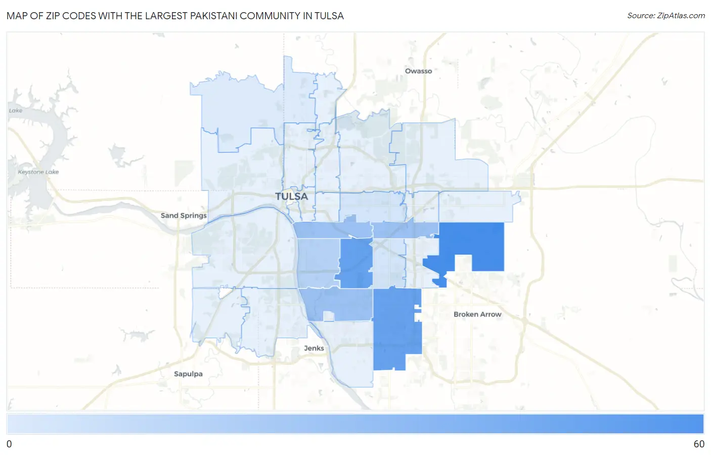 Zip Codes with the Largest Pakistani Community in Tulsa Map