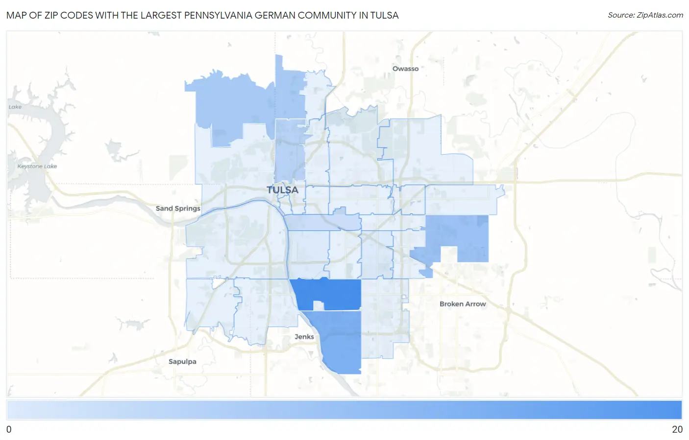 Zip Codes with the Largest Pennsylvania German Community in Tulsa Map