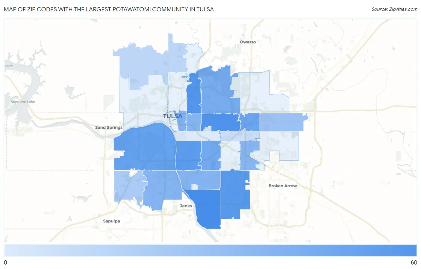 Zip Codes with the Largest Potawatomi Community in Tulsa Map