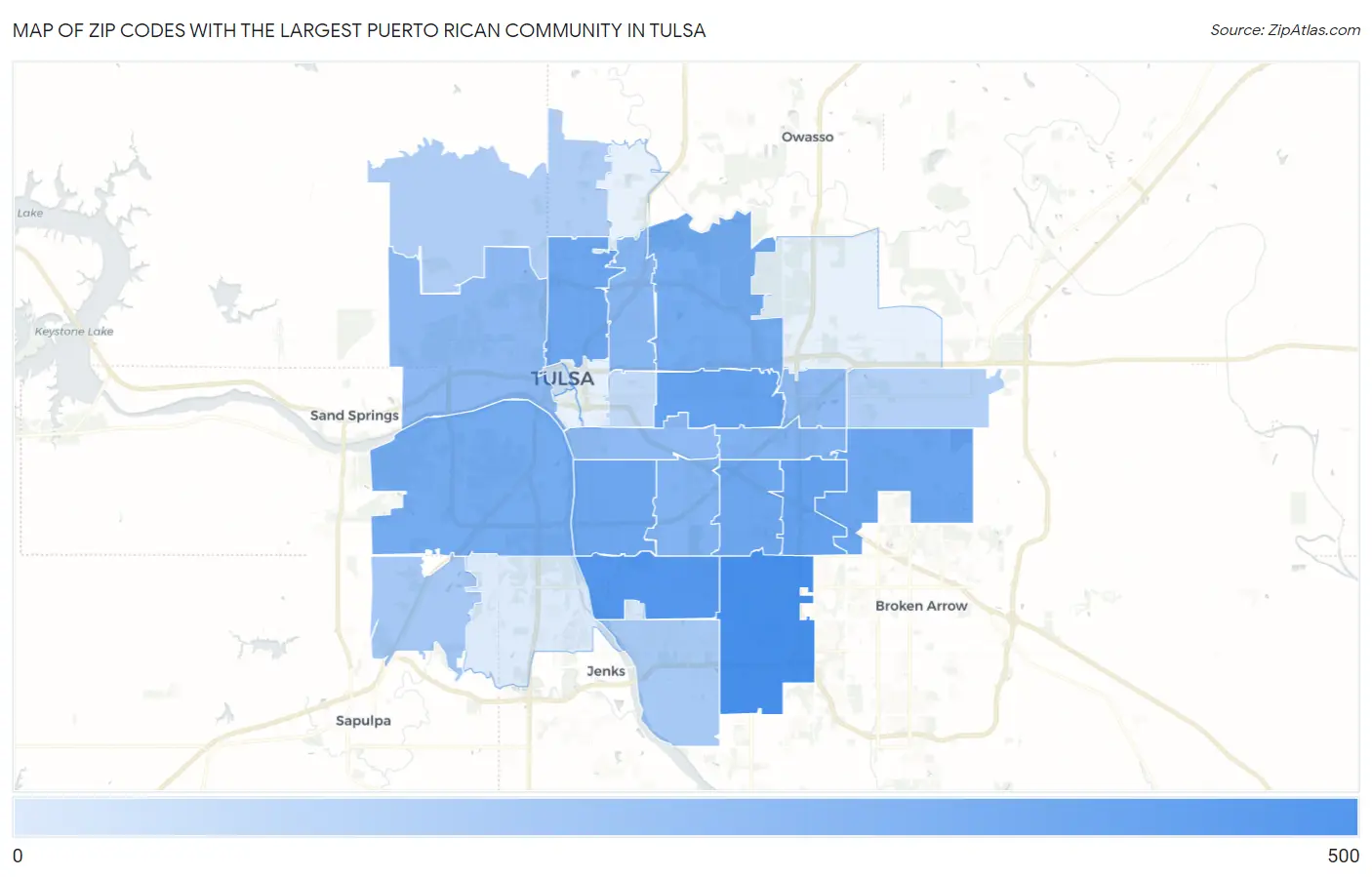 Zip Codes with the Largest Puerto Rican Community in Tulsa Map