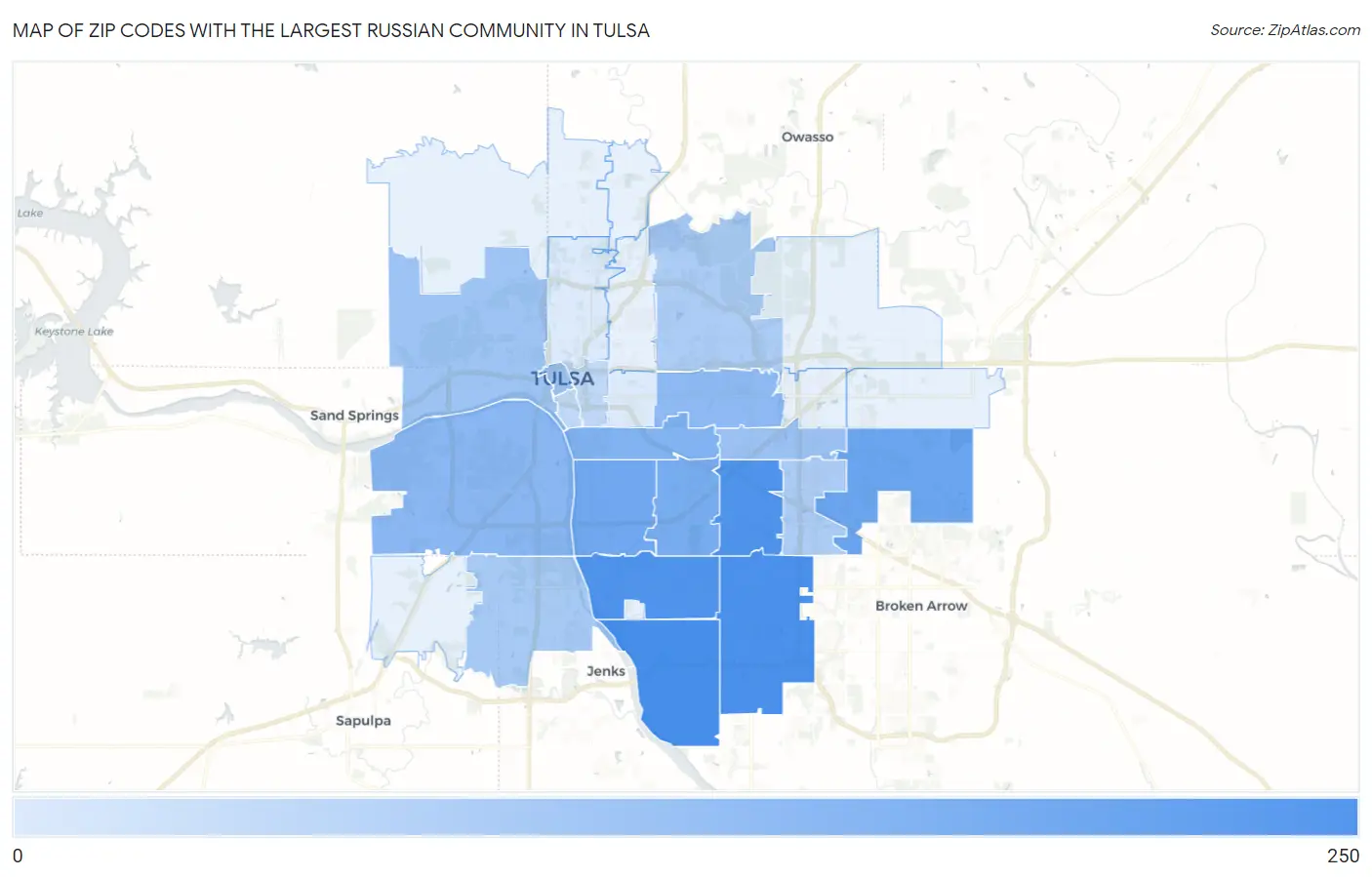 Zip Codes with the Largest Russian Community in Tulsa Map