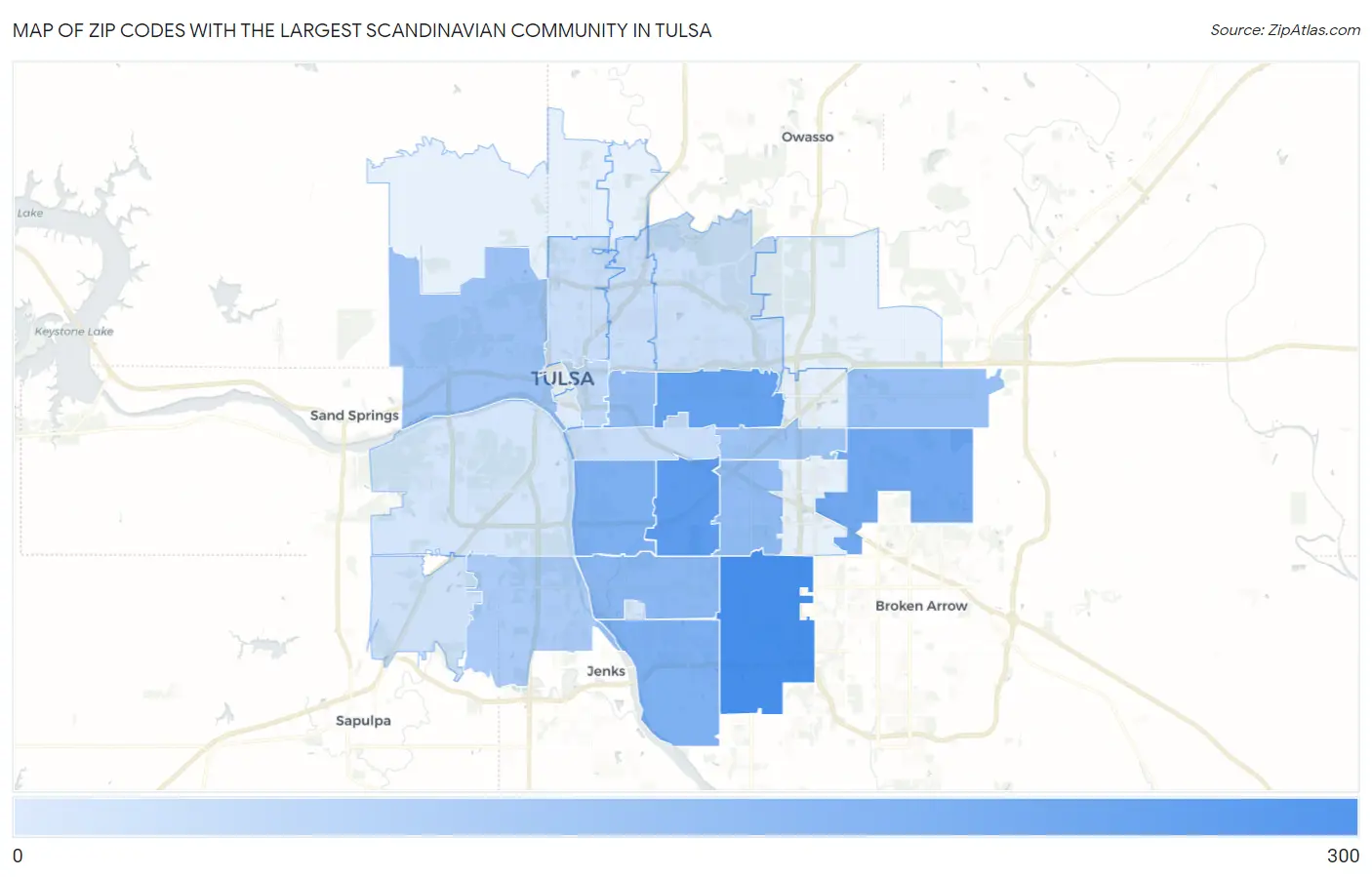 Zip Codes with the Largest Scandinavian Community in Tulsa Map