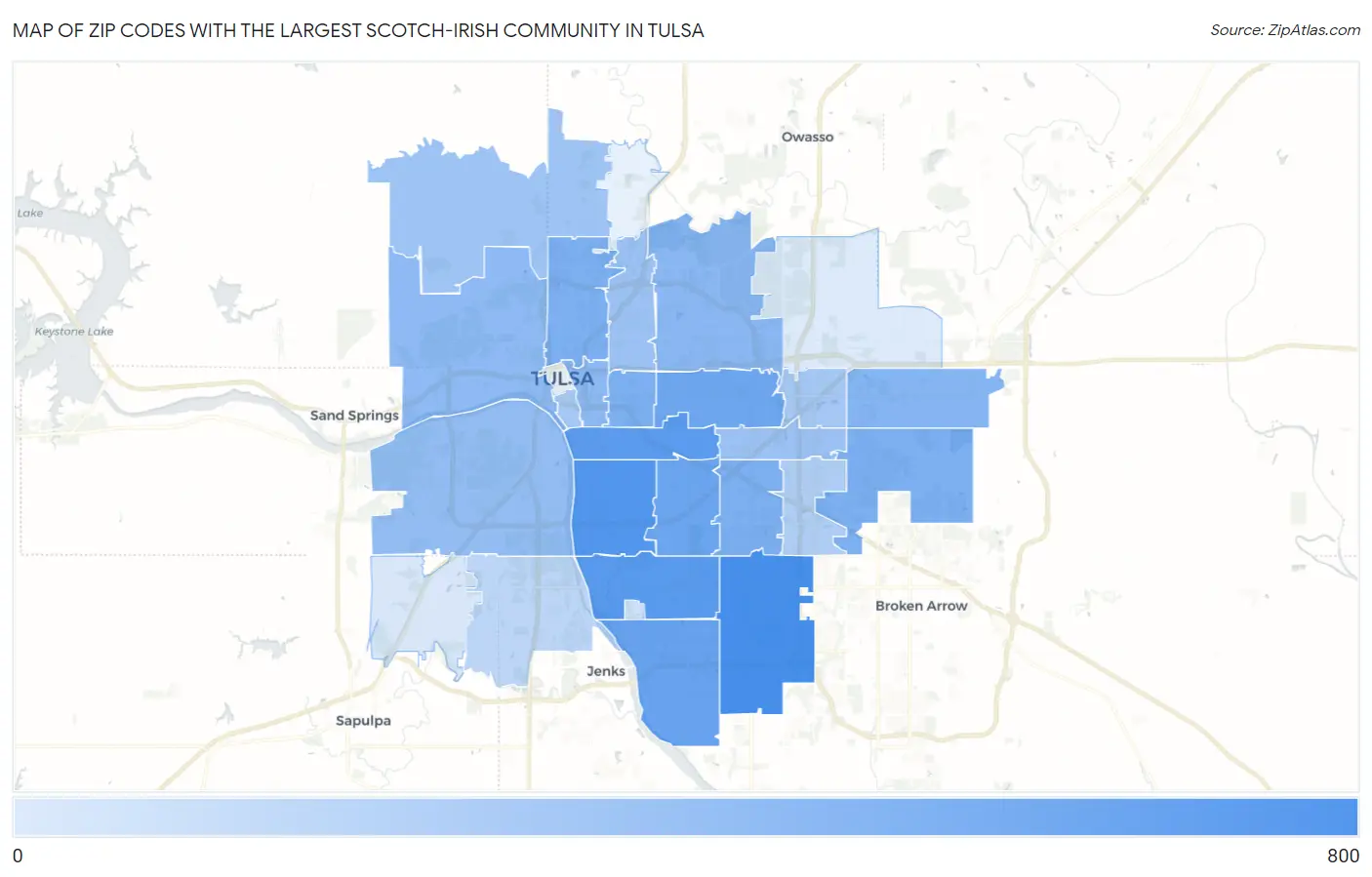 Zip Codes with the Largest Scotch-Irish Community in Tulsa Map
