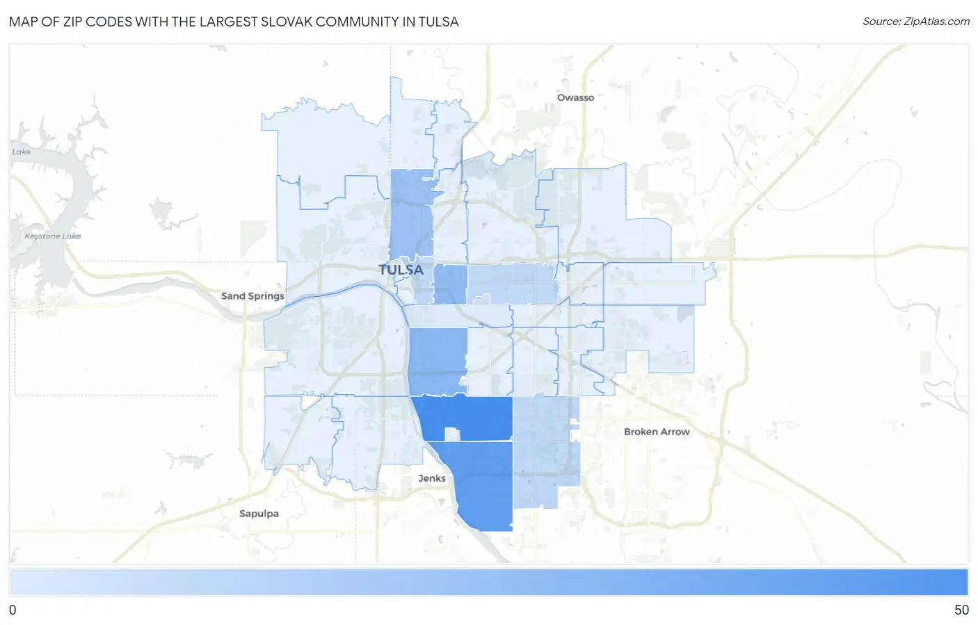 Zip Codes with the Largest Slovak Community in Tulsa Map