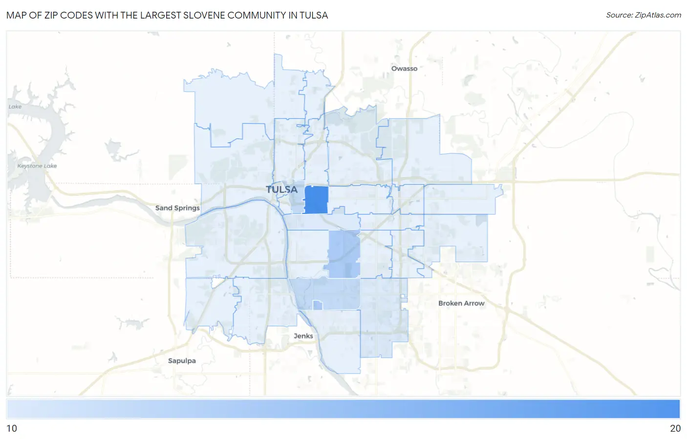 Zip Codes with the Largest Slovene Community in Tulsa Map