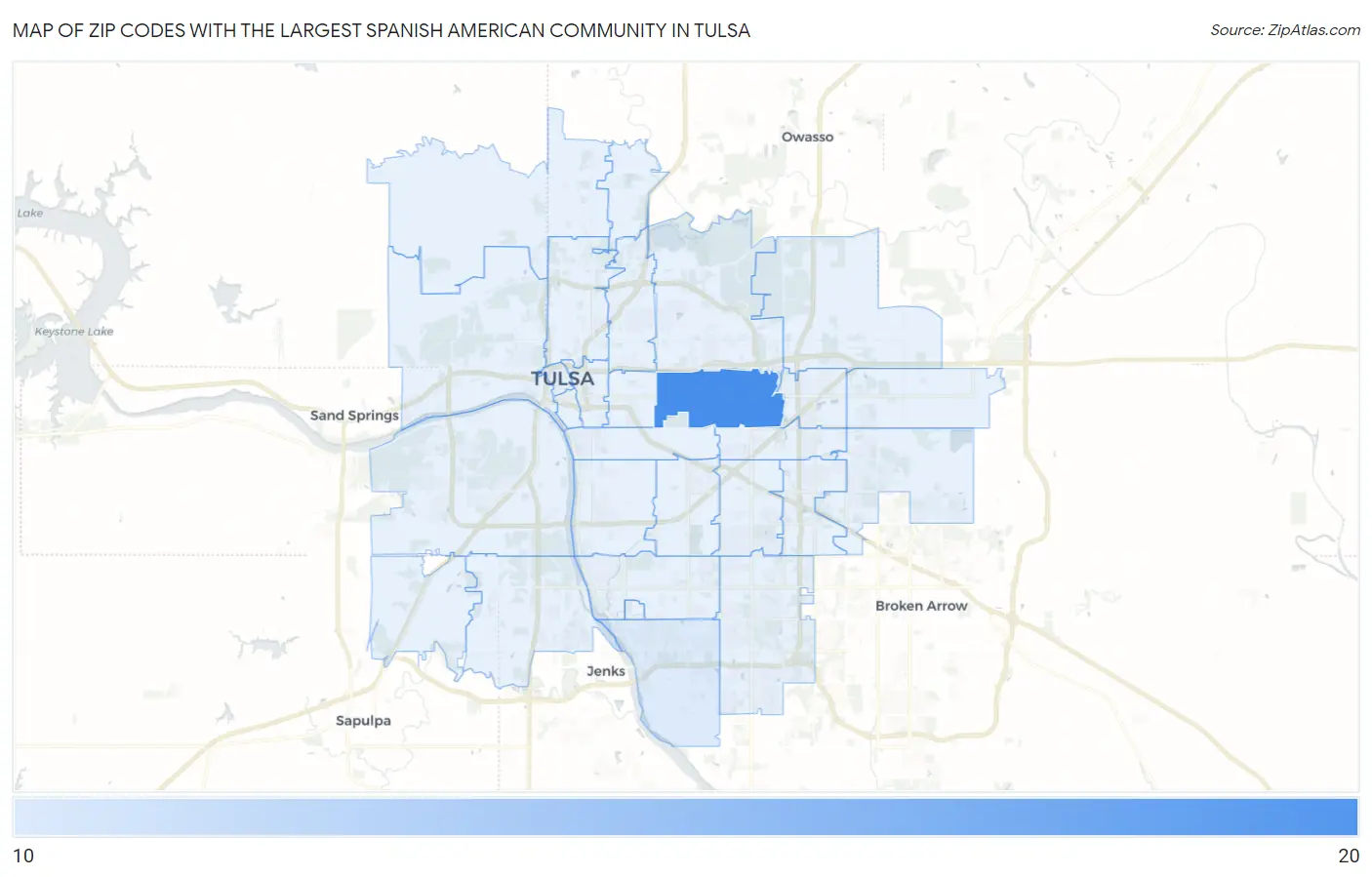 Zip Codes with the Largest Spanish American Community in Tulsa Map