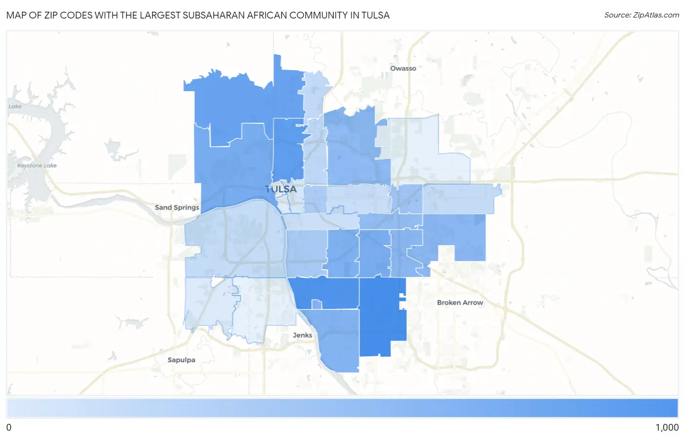 Zip Codes with the Largest Subsaharan African Community in Tulsa Map