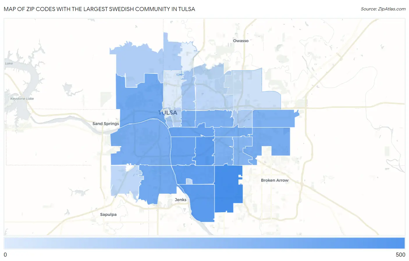 Zip Codes with the Largest Swedish Community in Tulsa Map