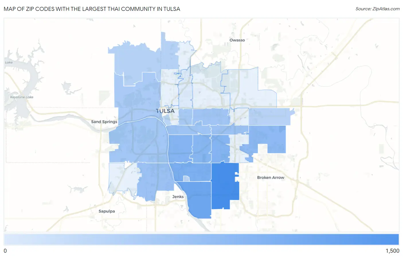 Zip Codes with the Largest Thai Community in Tulsa Map