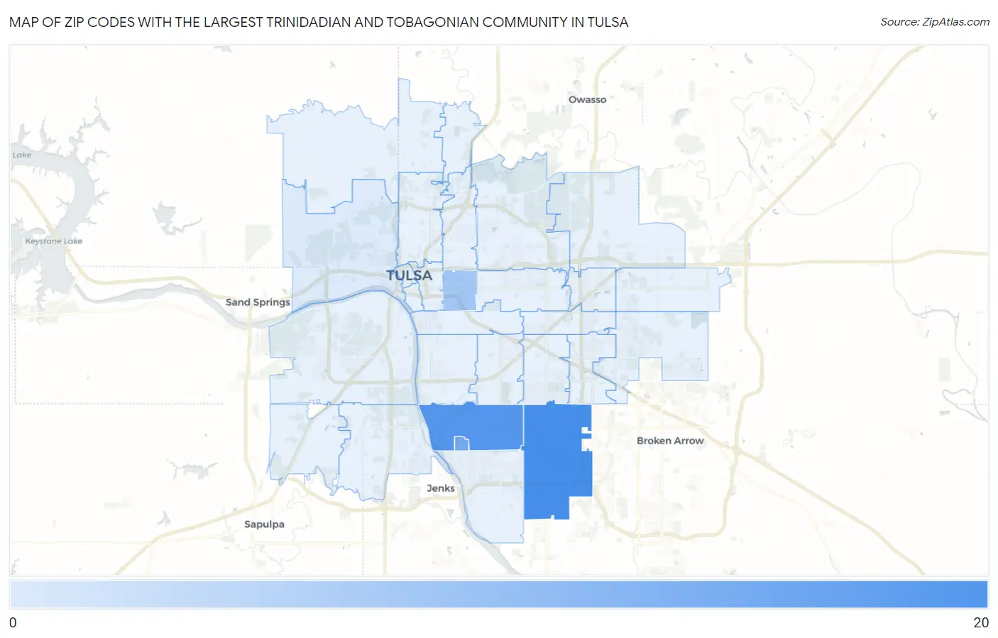 Zip Codes with the Largest Trinidadian and Tobagonian Community in Tulsa Map