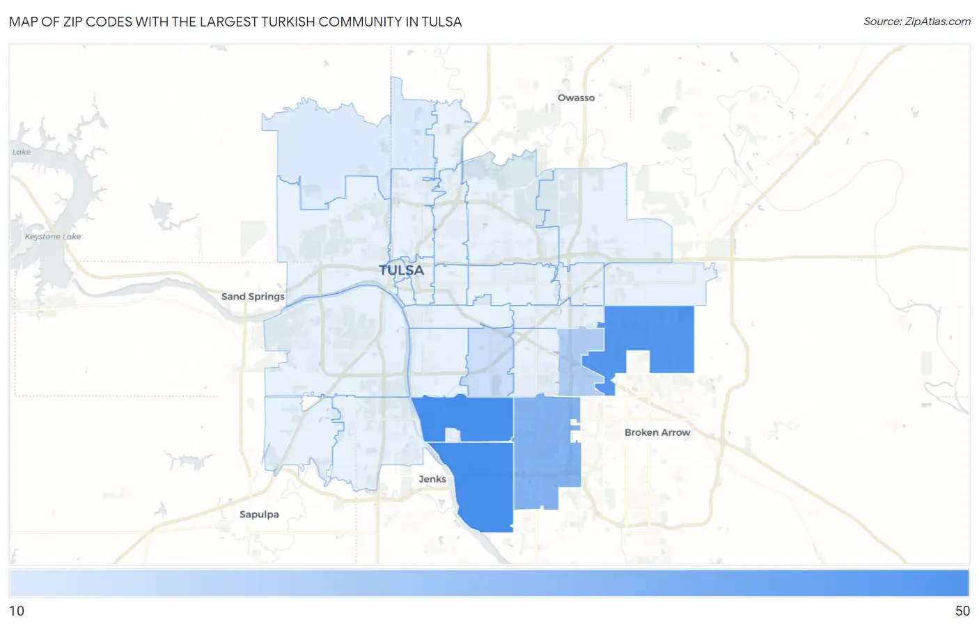 Zip Codes with the Largest Turkish Community in Tulsa Map