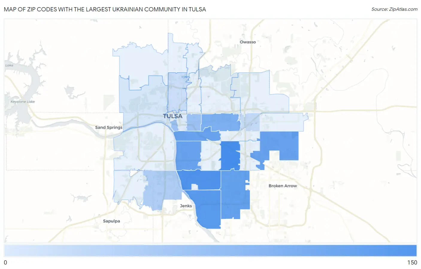 Zip Codes with the Largest Ukrainian Community in Tulsa Map