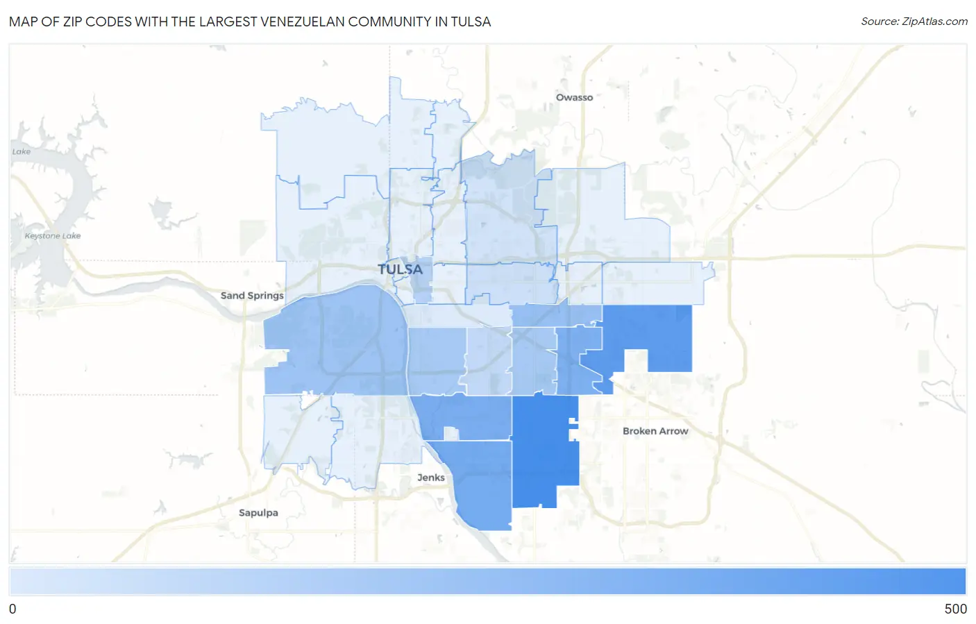 Zip Codes with the Largest Venezuelan Community in Tulsa Map