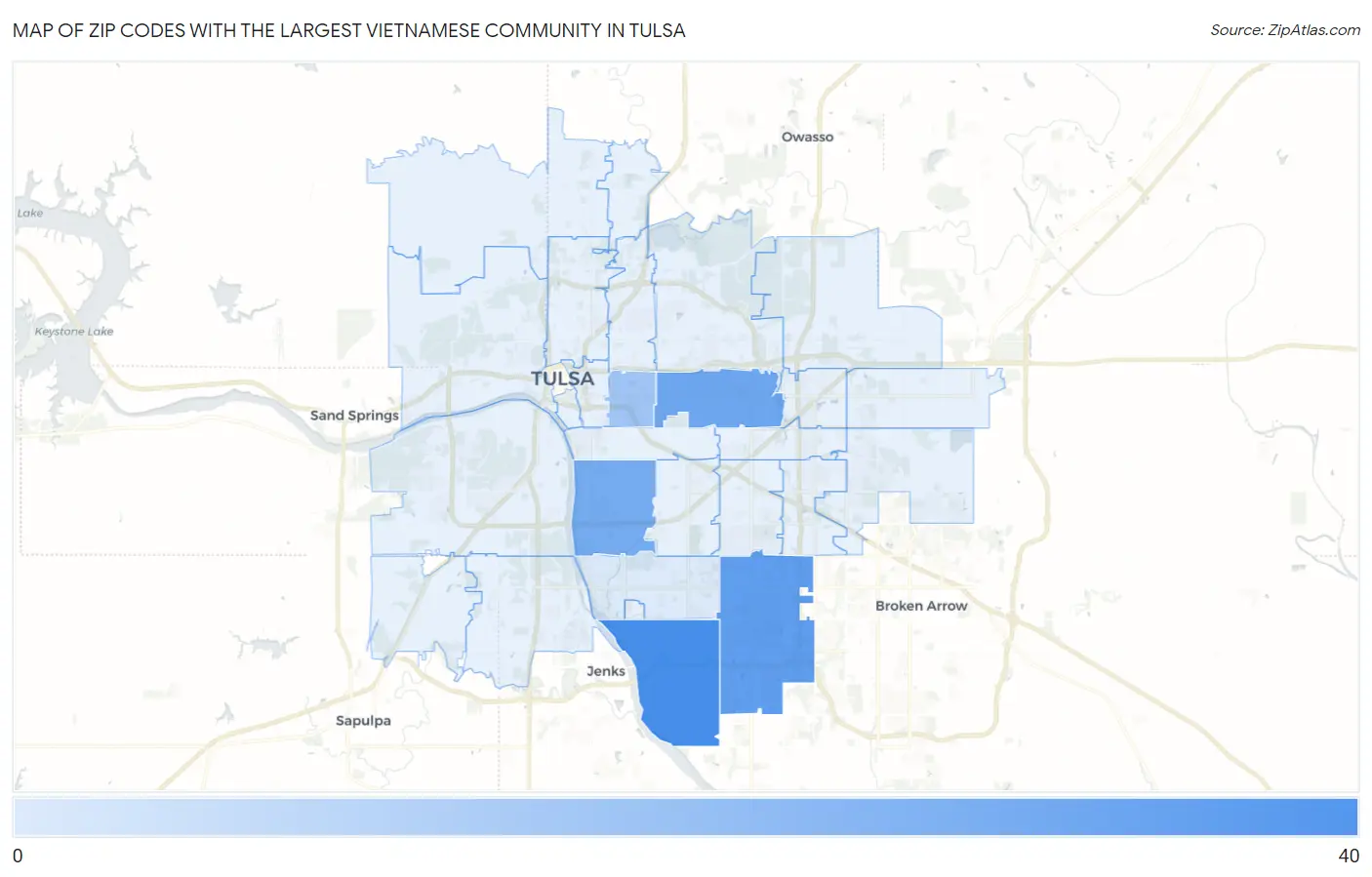 Zip Codes with the Largest Vietnamese Community in Tulsa Map