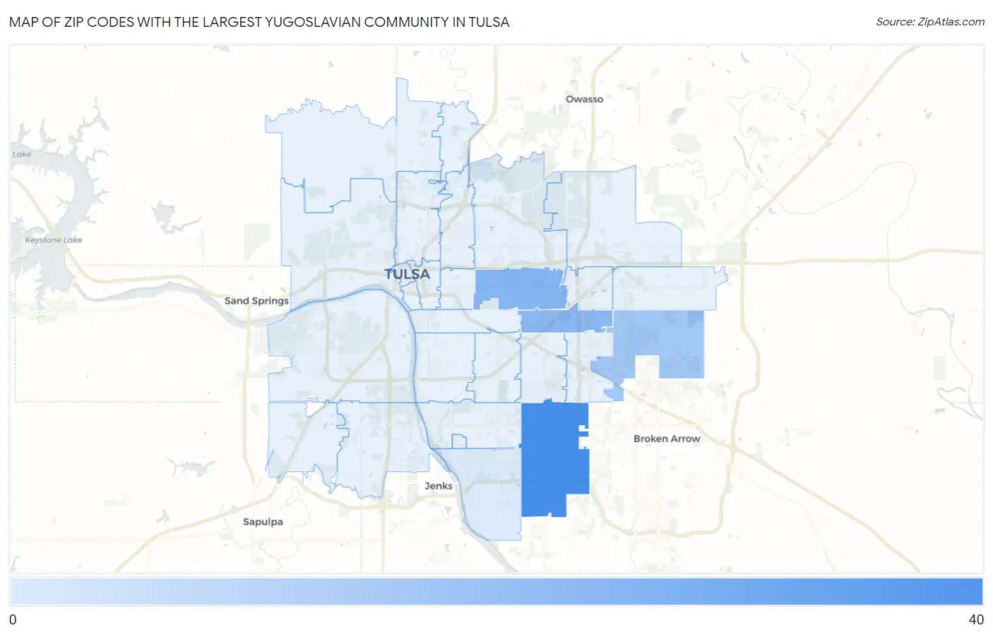 Zip Codes with the Largest Yugoslavian Community in Tulsa Map