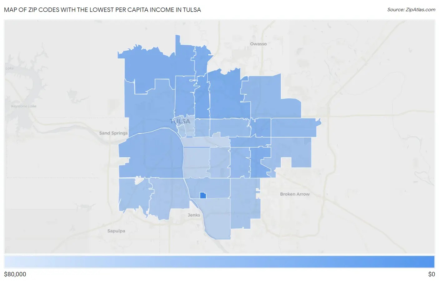 Zip Codes with the Lowest Per Capita Income in Tulsa Map