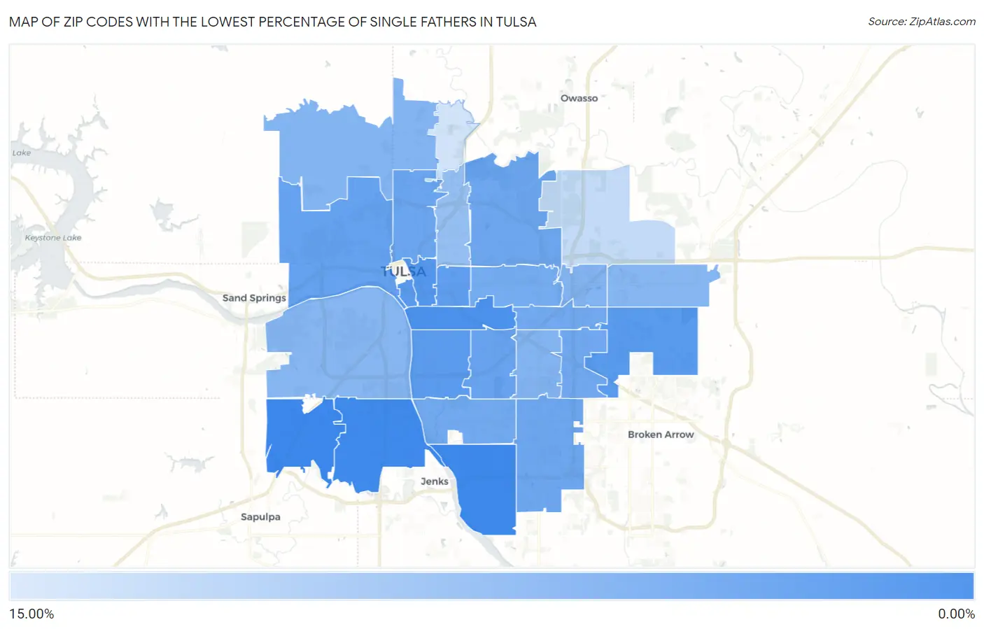 Zip Codes with the Lowest Percentage of Single Fathers in Tulsa Map