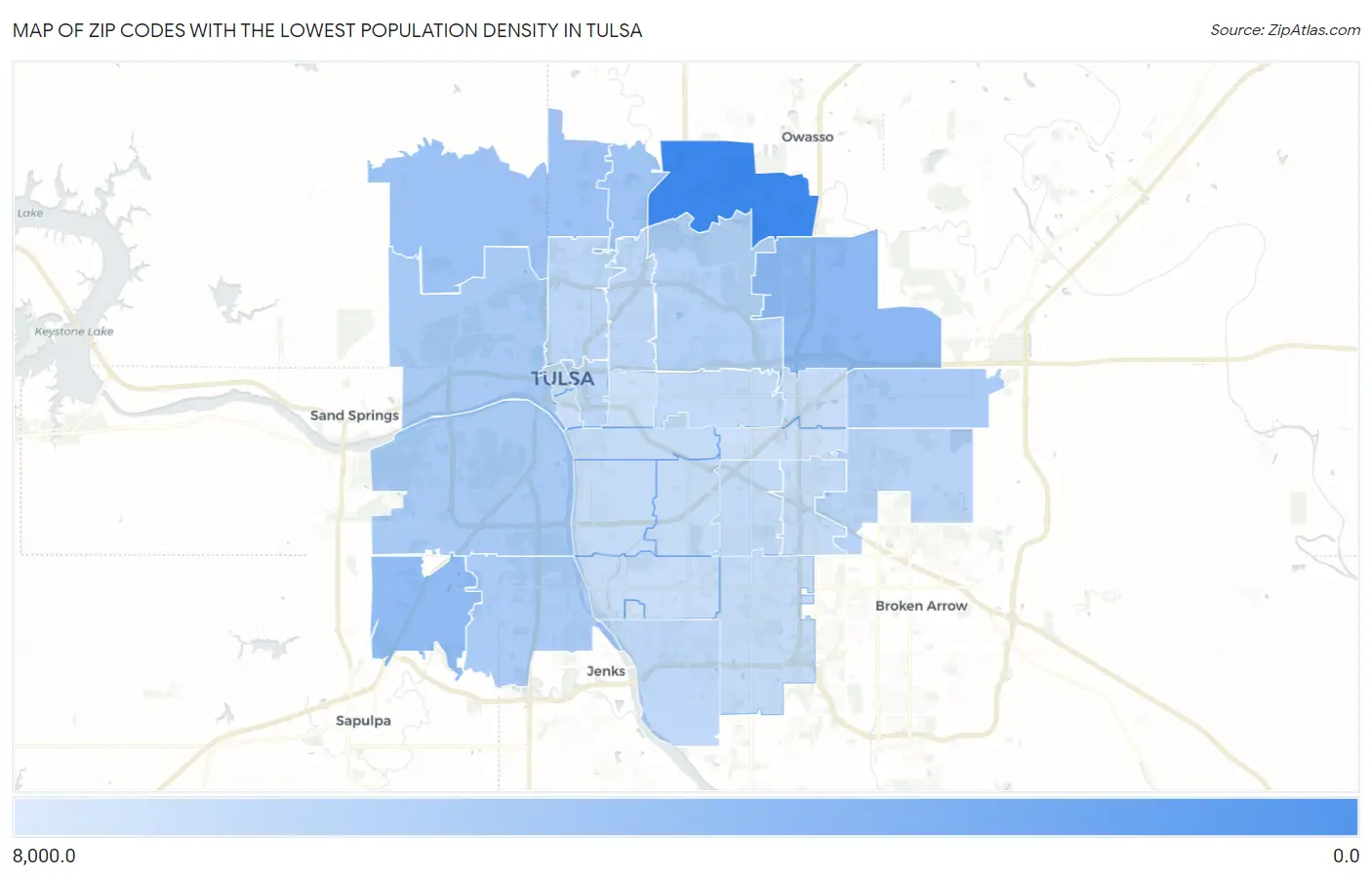 Zip Codes with the Lowest Population Density in Tulsa Map