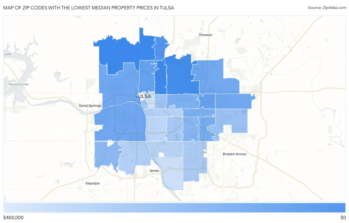 Zip Codes with the Lowest Median Property Prices in Tulsa Map