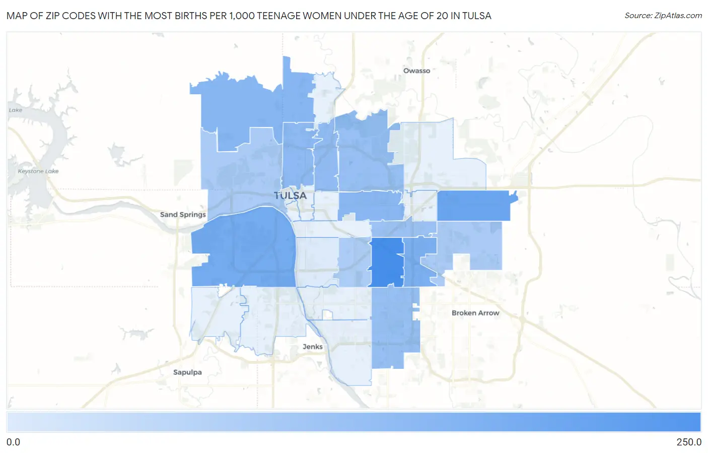 Zip Codes with the Most Births per 1,000 Teenage Women Under the Age of 20 in Tulsa Map
