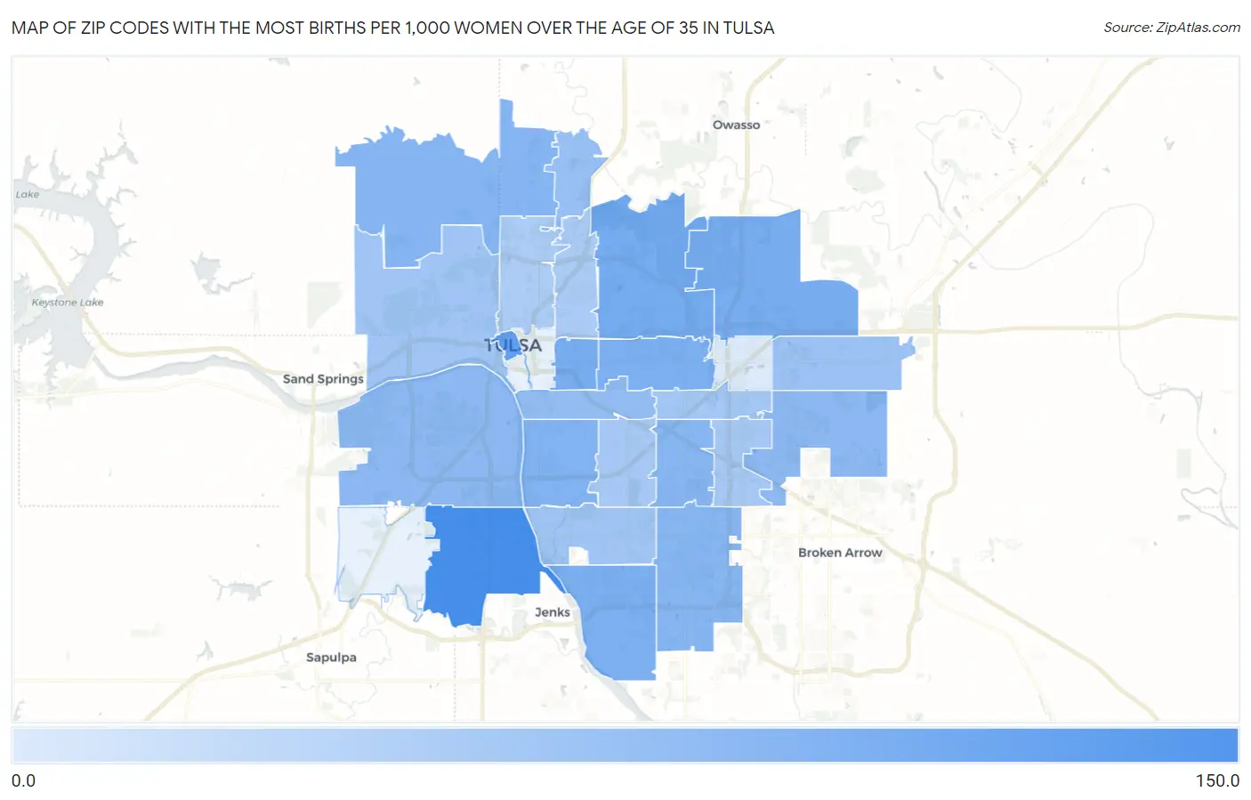 Zip Codes with the Most Births per 1,000 Women Over the Age of 35 in Tulsa Map