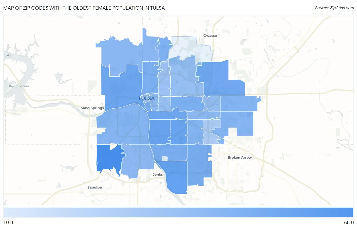 Zip Codes with the Oldest Female Population in Tulsa Map