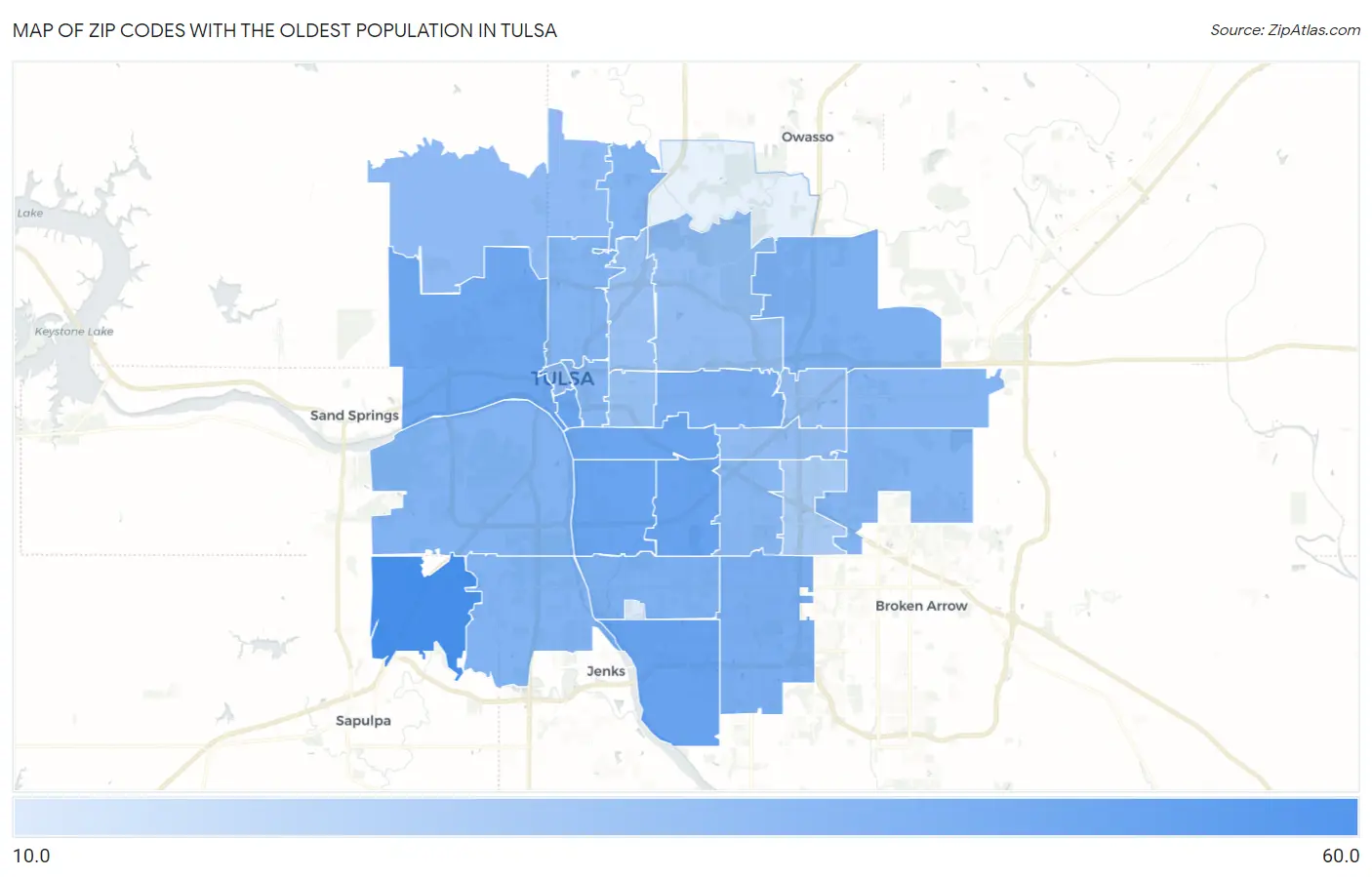 Zip Codes with the Oldest Population in Tulsa Map