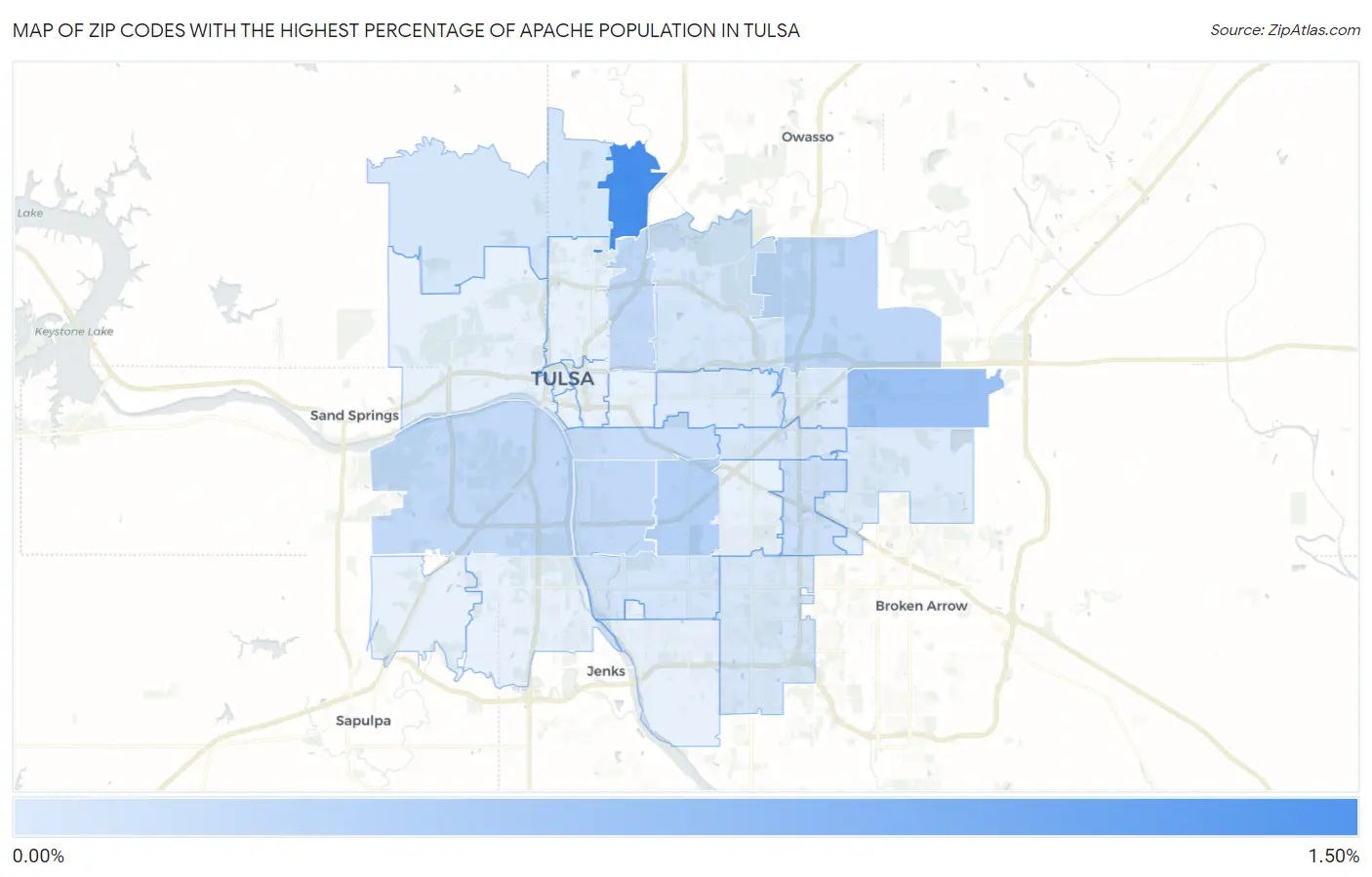 Zip Codes with the Highest Percentage of Apache Population in Tulsa Map