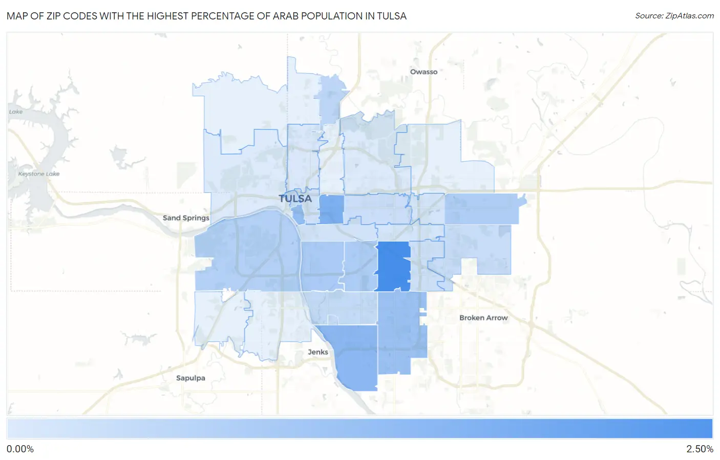 Zip Codes with the Highest Percentage of Arab Population in Tulsa Map