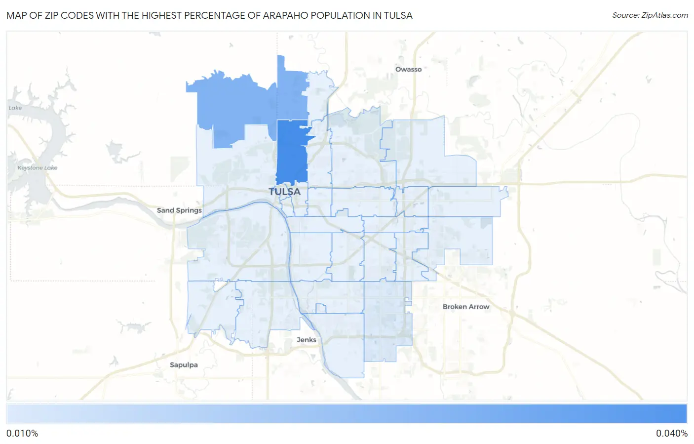 Zip Codes with the Highest Percentage of Arapaho Population in Tulsa Map