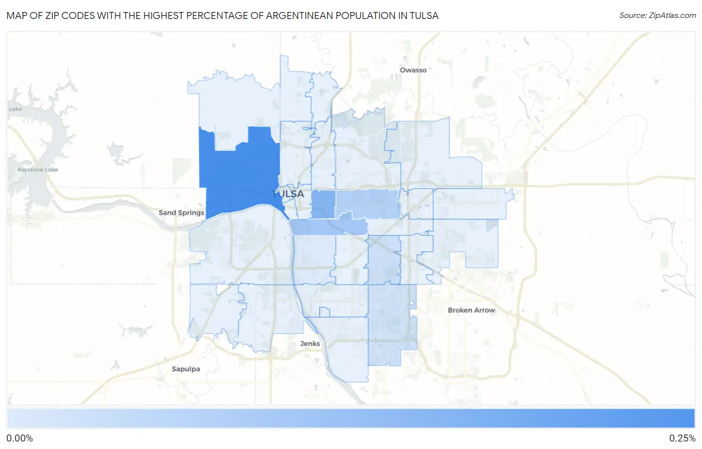 Zip Codes with the Highest Percentage of Argentinean Population in Tulsa Map