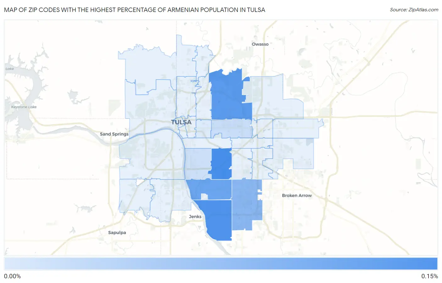 Zip Codes with the Highest Percentage of Armenian Population in Tulsa Map