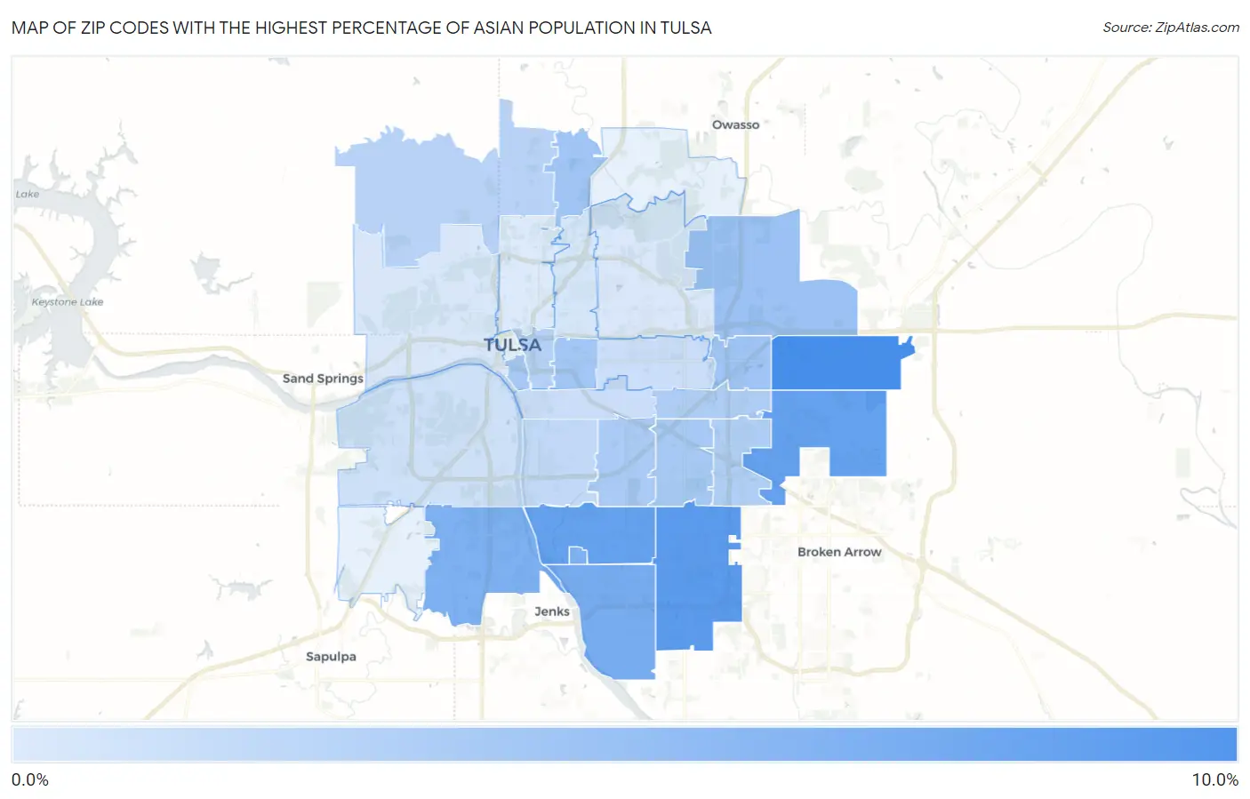 Zip Codes with the Highest Percentage of Asian Population in Tulsa Map