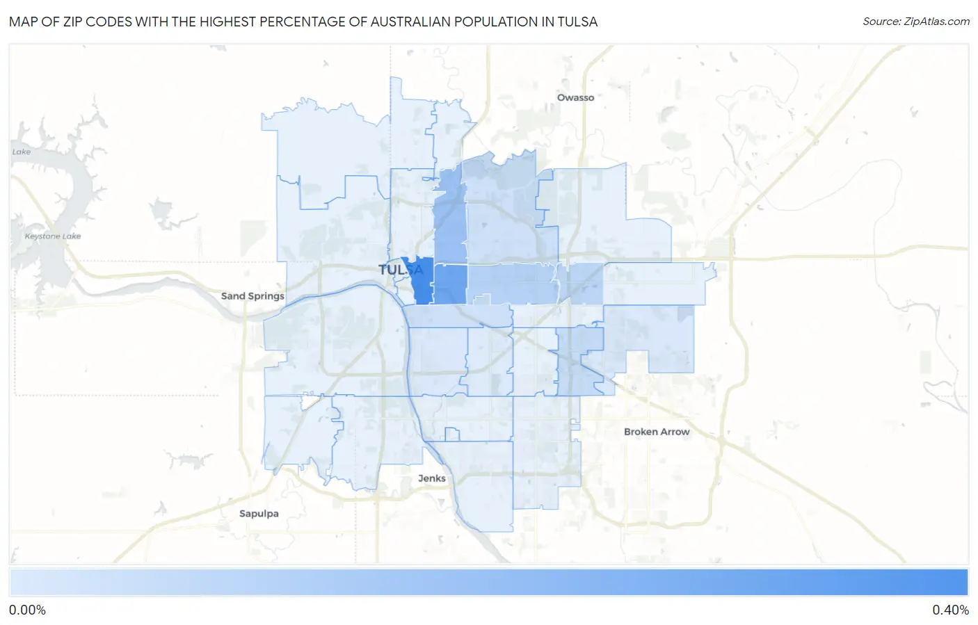 Zip Codes with the Highest Percentage of Australian Population in Tulsa Map