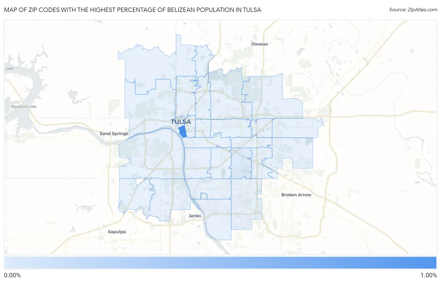 Zip Codes with the Highest Percentage of Belizean Population in Tulsa Map