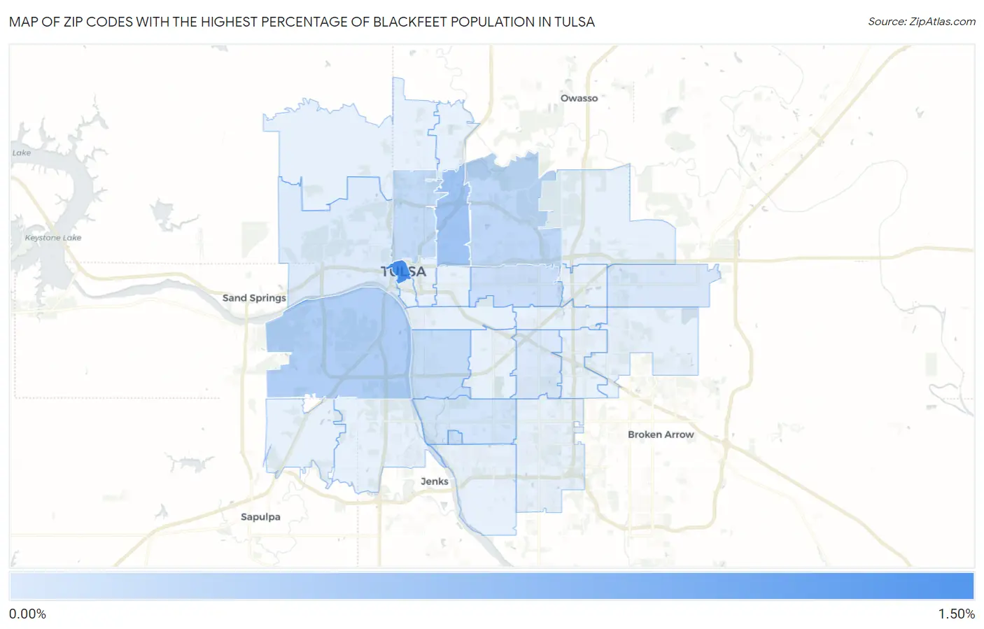 Zip Codes with the Highest Percentage of Blackfeet Population in Tulsa Map