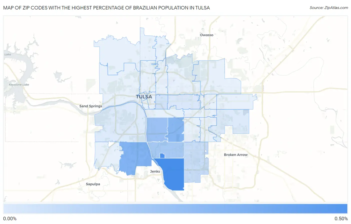 Zip Codes with the Highest Percentage of Brazilian Population in Tulsa Map