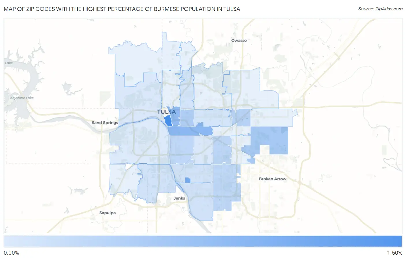 Zip Codes with the Highest Percentage of Burmese Population in Tulsa Map