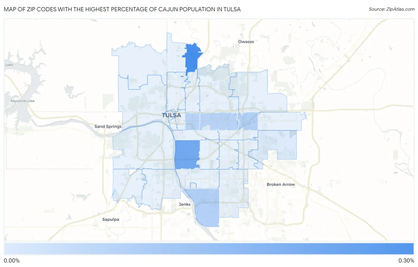 Zip Codes with the Highest Percentage of Cajun Population in Tulsa Map